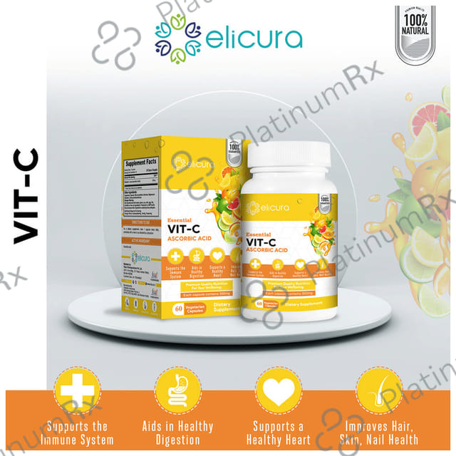 Elicura Essential Vit C 500mg Ascorbic Acid Vegetarian Capsule 60s