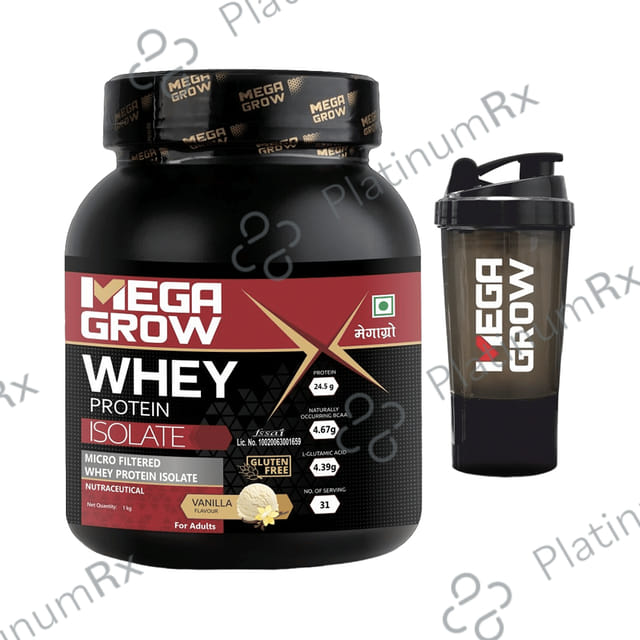 Megagrow Whey Protein Isolate Powder with Shaker Vanilla