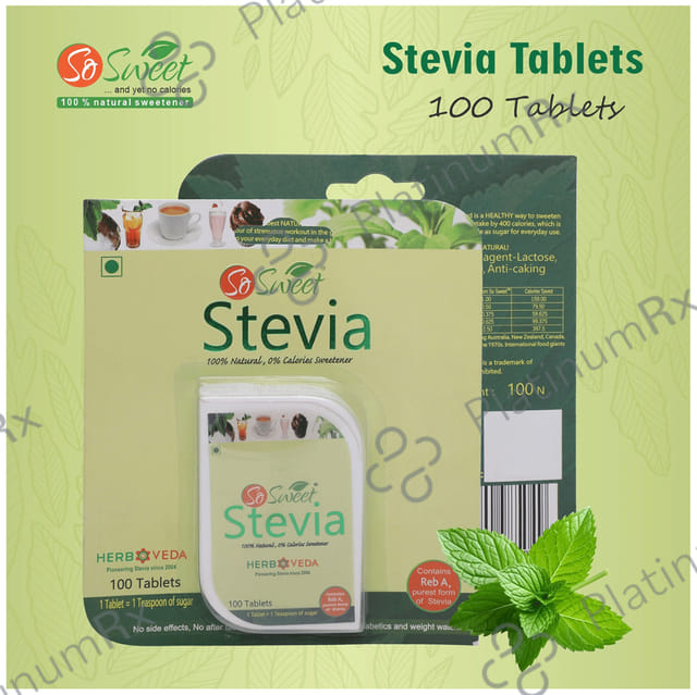 So Sweet Stevia Natural Sweetener for Diabetics - Zero Calorie - Tablet 100 tablets