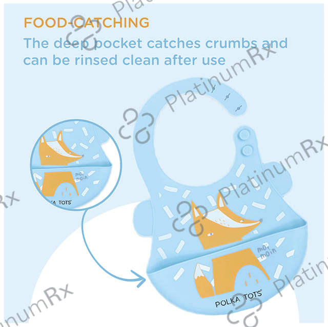 Polka Tots Waterproof Silicone Feeding Bibs With Adjustable Snap Buttons Fox Print Sky Blue