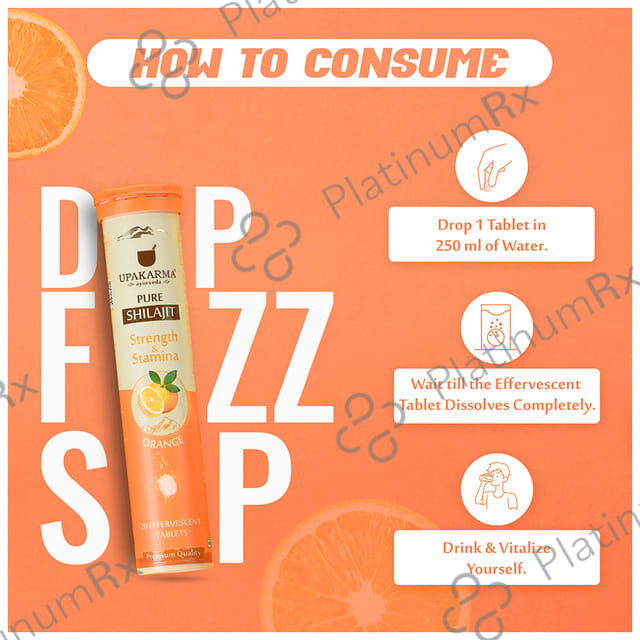 Upakarma Ayurveda Pure Shilajit Orange Flavour Effervescent Tablet 20s