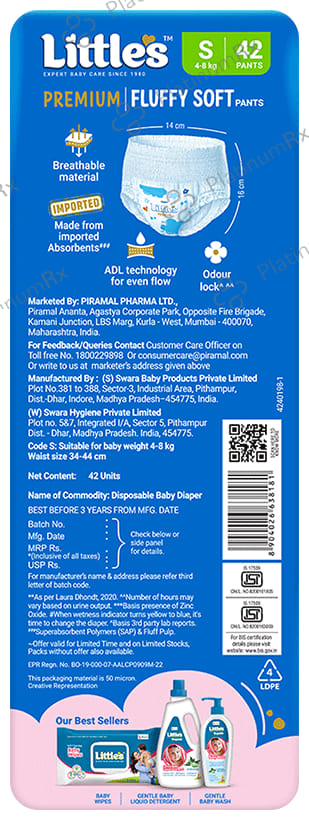 Little's Comfy Cottonsoft Baby Pants Diaper Small 42s