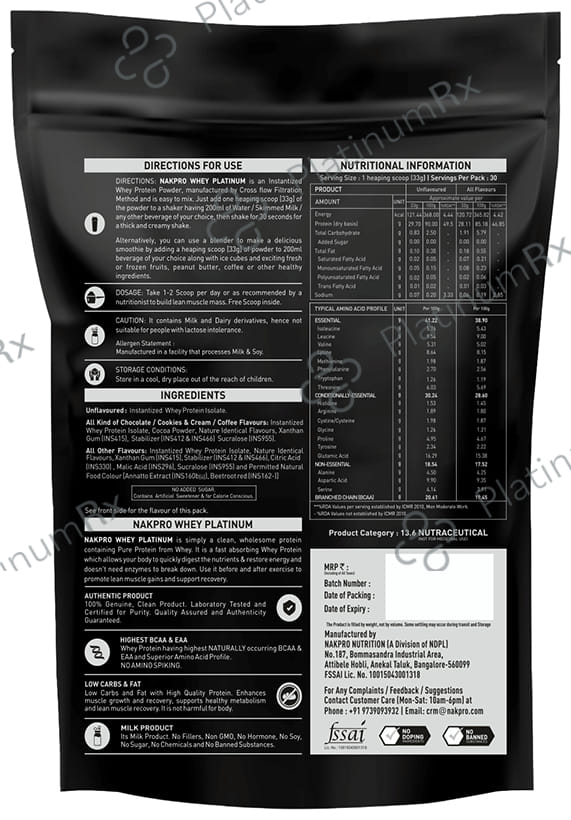 Nakpro Nutrition Whey Platinum Protein Isolate for Muscle Recovery - Flavour Coffee