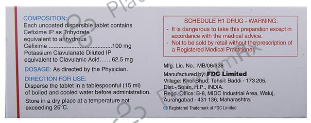 Zifi CV 100 DT 100/62.5mg Tablet 10s