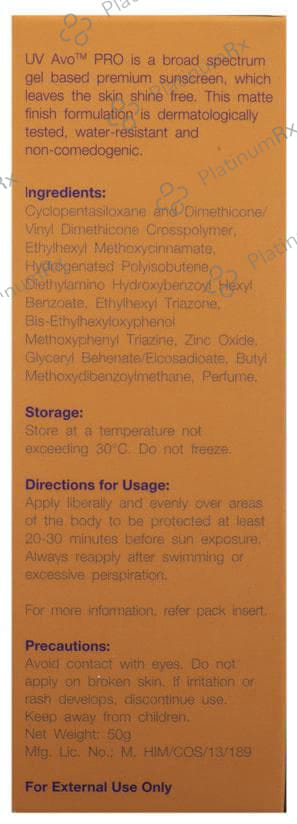 U.V. Avo Pro Spf 50 Gel 50gm