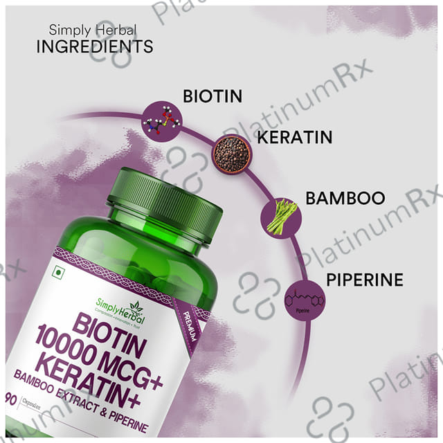 Simply Herbal Biotin 10000mcg - With Keratin, Bamboo & Piperine for Hair, Skin & Nails - Capsule