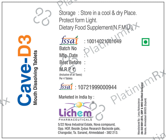 Cave-D3 Tablet MD Orange Sugar Free