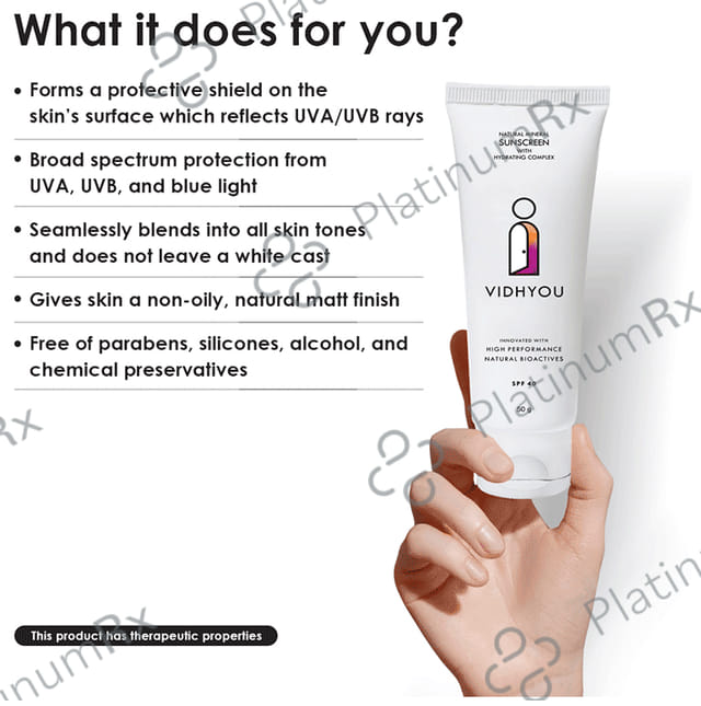 Vidhyou Natural Mineral Sunscreen with Hydrating Complex SPF 40 Lotion 50gm