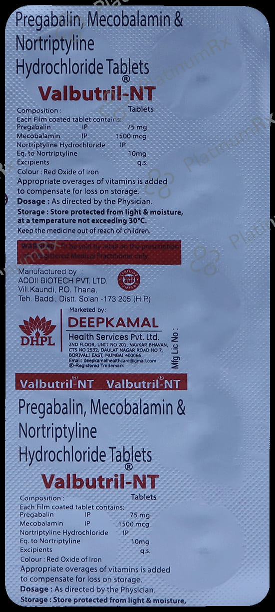 Valbutril NT 75mg/10mg/1500mcg Tablet