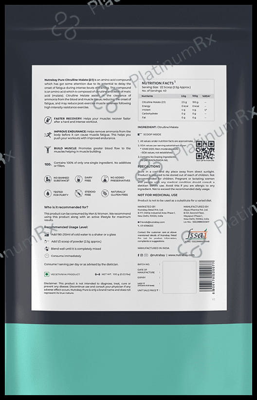 Nutrabay Citrulline Malate Amino Acid Powder Unflavoured