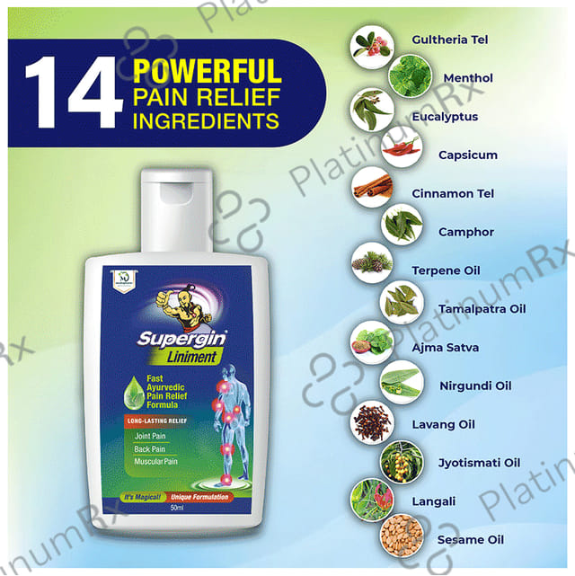 Supergin Liniment Fast Ayurvedic Pain Relief Formula 50 Liniment
