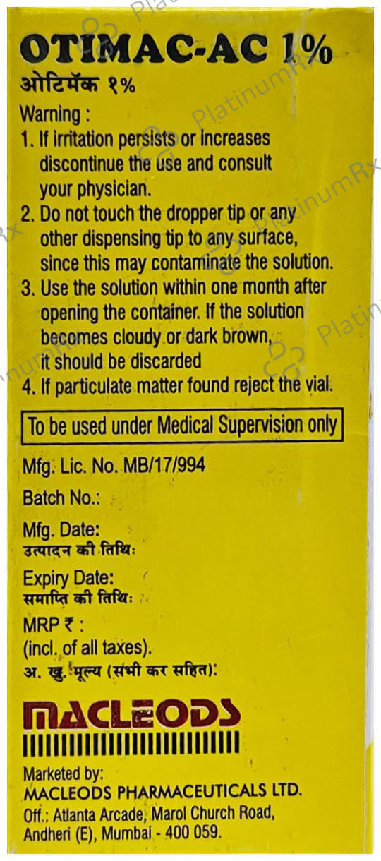 Otimac Ac 1% Ear Drop 10ml