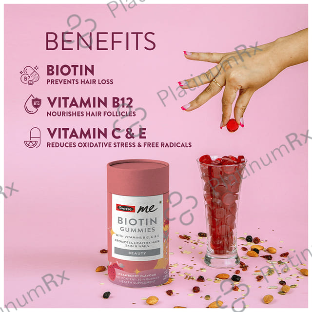 Swisse Me Biotin Gummies with Vitamin B12, C & E, Promotes Healthy Hair, Skin & Nails