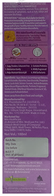 Beta Natural Intimate Wash Immortelle Liquid 100ml