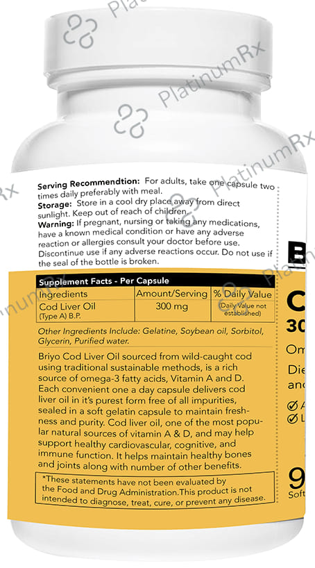 Briyo Cod Liver Oil 300mg Omega 3 Fatty Acids Capsule 90s