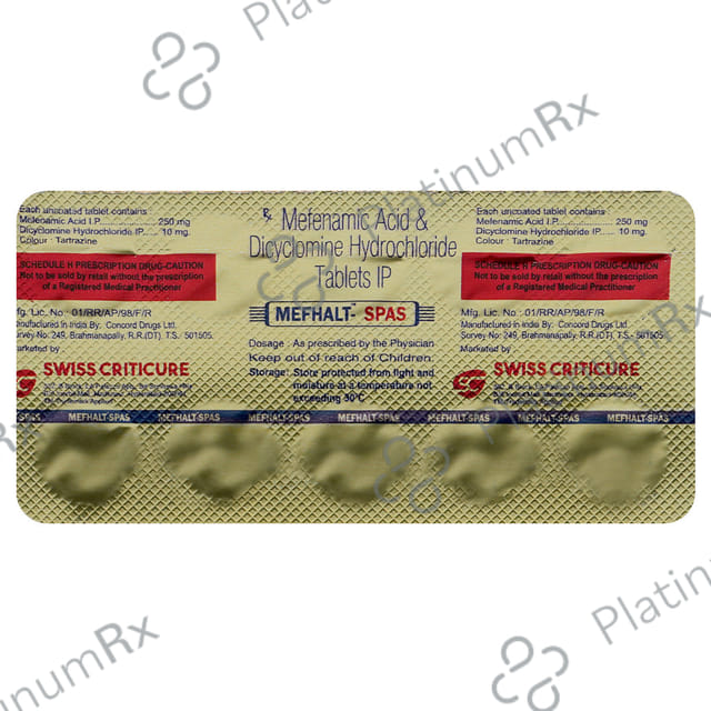 Mefheal Spas 10mg/250mg Tablet 10 tablets Tablet Bioheal Lifesciences Private Limited