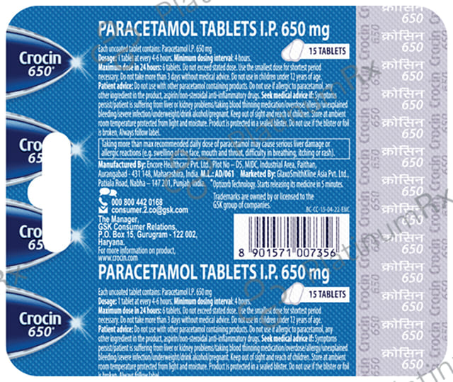 Crocin 650mg Tablet 15s