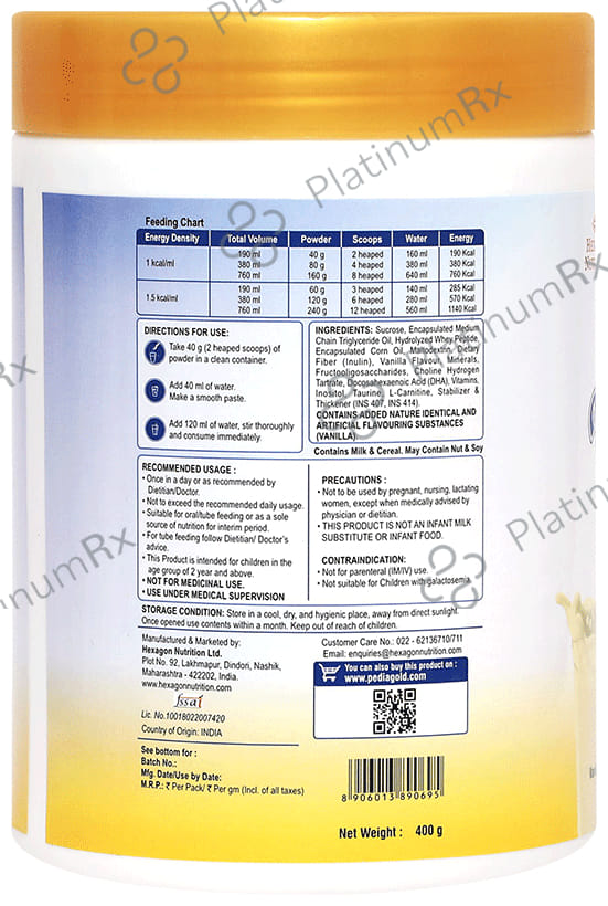 PediaGold Plus Whey Vanilla Flavour Powder 400gm