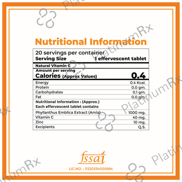 Boldfit Natural Vitamin C 1000mg Effervescent Tablet (20 Each) Orange 1 Bottle