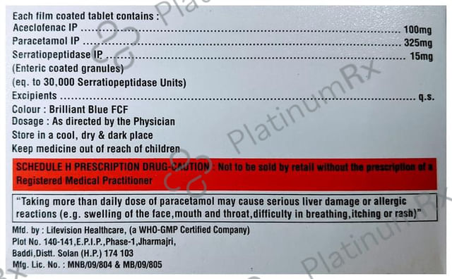 Aceclorej SP 100/325/15mg Tablet 10s