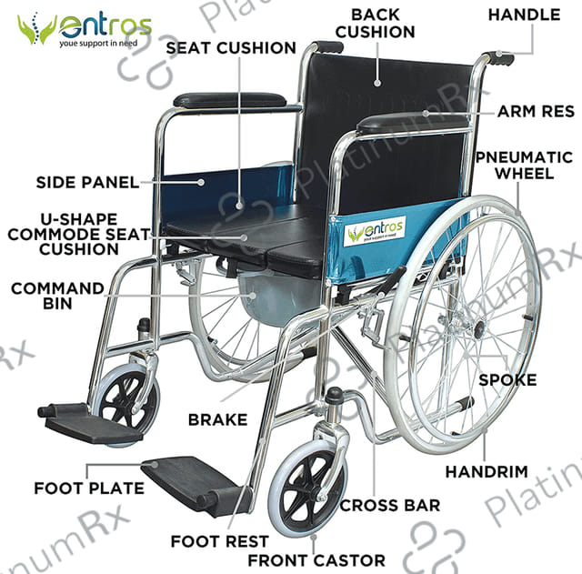Entros KL609U Lightweight Wheelchair with Commode Seat Cushion & Pot