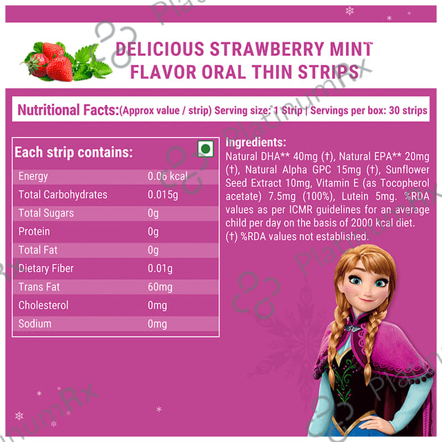 Wellbeing Nutrition Disney Frozen Melts into Vital Omega Oral Thin Strip Age 6+ Strawberry Mint