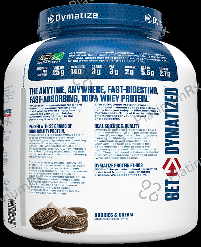 Dymatize Nutrition Elite 100% Whey Protein - With BCAAs & Leucine - For Muscle Recovery - Powder Cookies and Cream