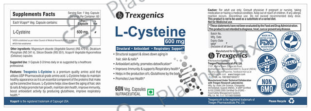Trexgenics L-Cysteine 600mg Veg. Capsules
