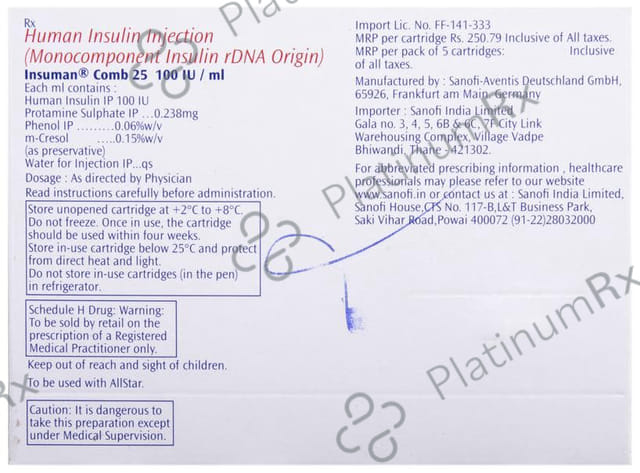 Insuman Comb 25/75 (100 IU/ml) (1*3ml Refill Cartridge / Injection)