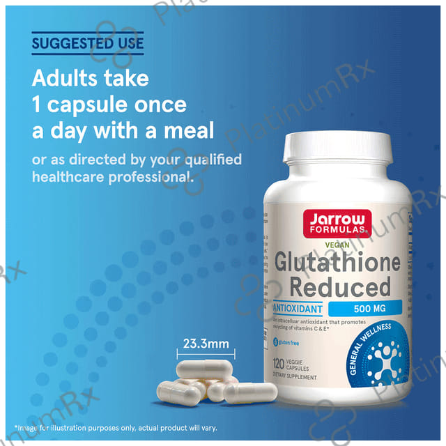 Jarrow Formulas Glutathione Reduced 500mg - Veggie Capsule for Antioxidant Support 120 vegicaps