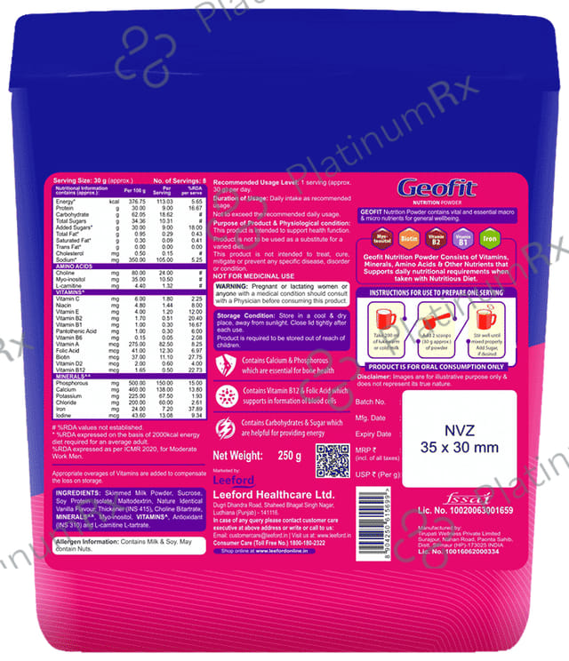 Geofit Nutrition Protein Powder with Vitamins & Minerals Vanilla
