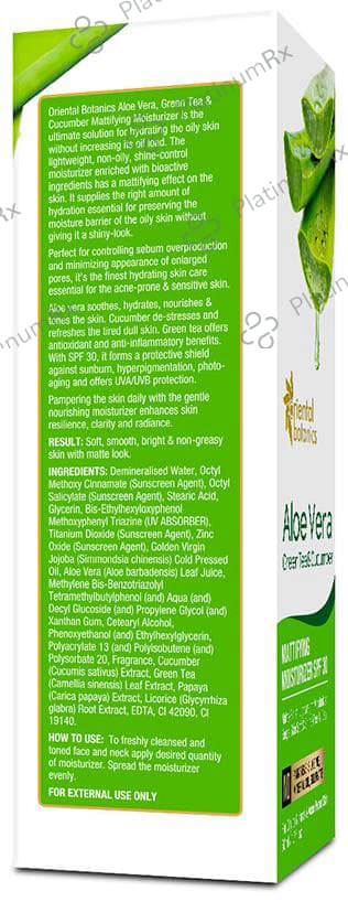 Oriental Botanics Aloe Vera Green Tea & Cucumber Mattifying SPF 30 Moisturizer 50ml