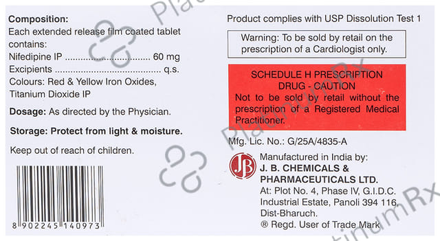 Nicardia XL 60mg Tablet ER15s