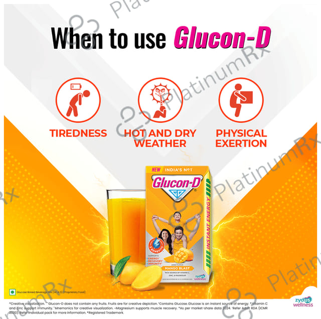 Glucon D with Glucose, Calcium, Vitamin C & Sucrose Flavour Mango Burst with Tiffin Box Free Powder 450gm