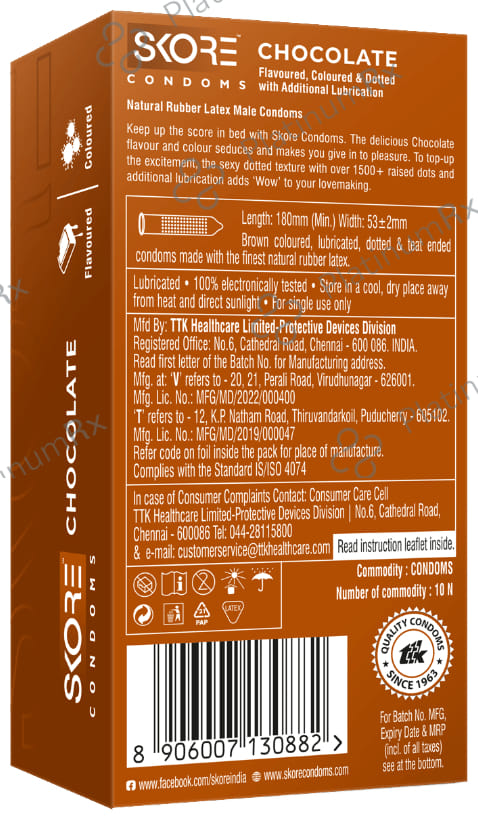 Skore Flavored Dotted & Coloured Chocolate Flavour Condoms 10s