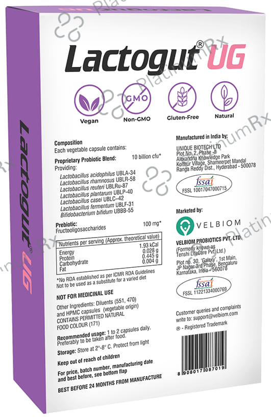 Velbiom Lactogut UG Pre & Probiotic Health Supplement Vegetable Capsule for Women