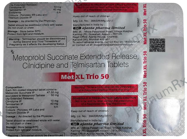 Met XL Trio 50 10/47.5/40mg Tablet ER 15s