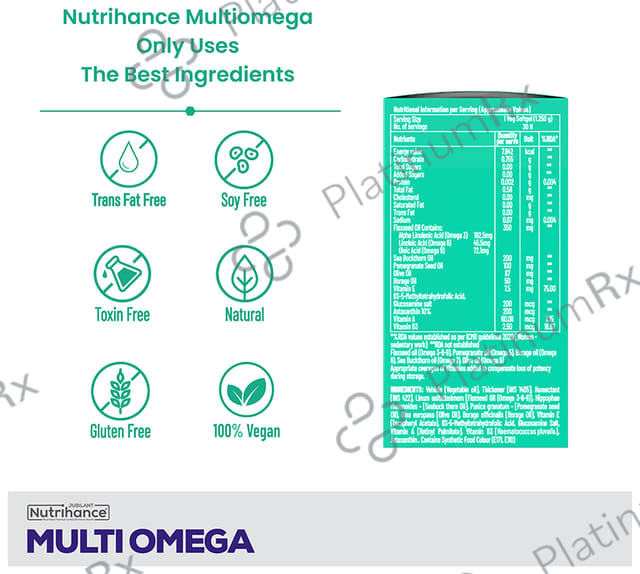 Jubilant Nutrihance Multi Omega 3-5-6-7-9 - Vegetarian Softgel for Heart, Renal & Nerve Health 30 Soft Gelatin Capsule