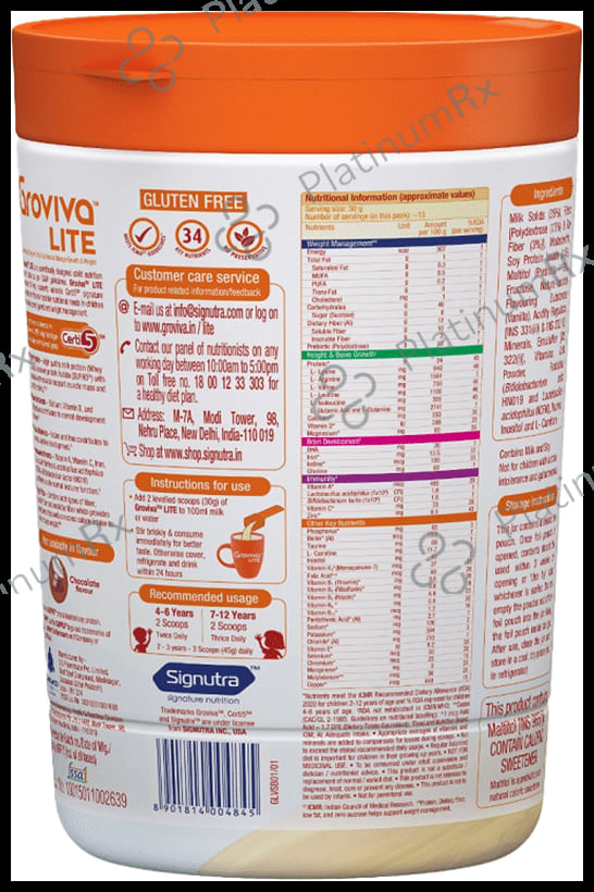 Groviva Lite High Protein Flavour Vanilla Powder 400gm