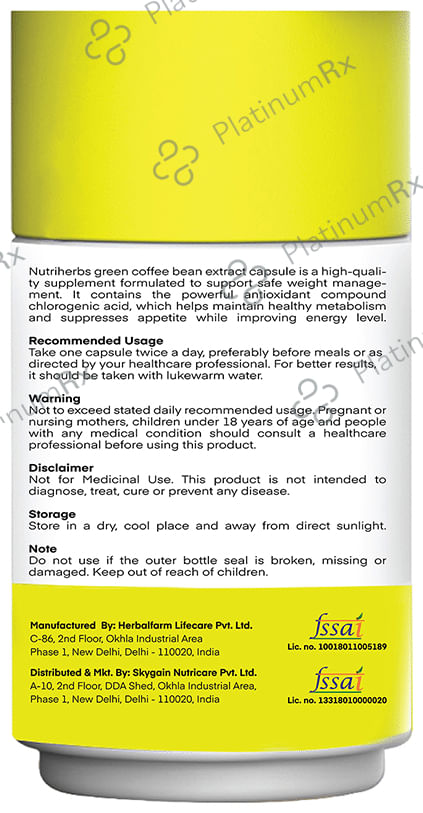 Nutriherbs Green Coffee Bean Herbs for Weight Management & Metabolism - Capsule 90 capsules