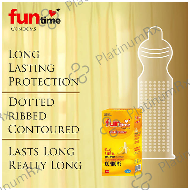 Funtime Dotted Ribbed & Contoured Fruity Banana Flavour Condom 10s