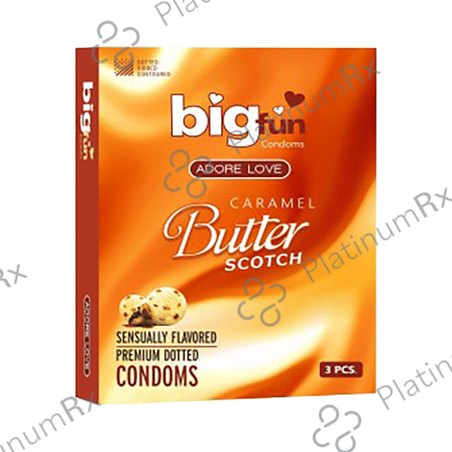 Bigfun Dotted, Ribbed & Contoured Caramel Butter Scotch Flavour Condom 10s