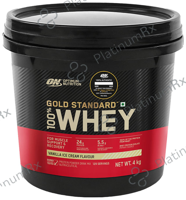 Optimum Nutrition (ON) Gold Standard 100% Whey Protein for Muscle Recovery - No Added Sugar - Flavour Powder Vanilla Icecream
