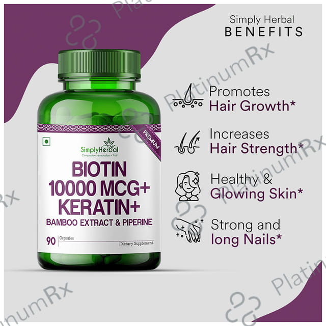 Simply Herbal Biotin 10000mcg - With Keratin, Bamboo & Piperine for Hair, Skin & Nails - Capsule