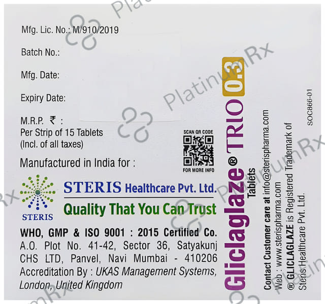Gliclaglaze Trio 0.3/500/80mg Tablet SR 15s