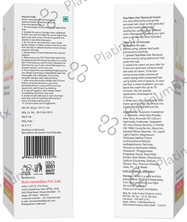 Pearldew Hair Removal Cream (60gm Each) 4 Tubes