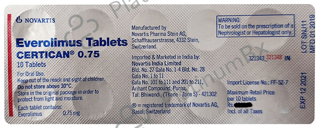Certican 0.75mg Tablet 10s