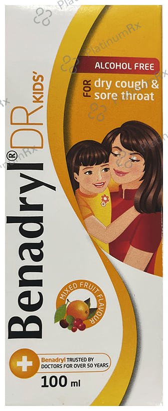 Benadryl DR Kids Syrup Mixed fruit flavour Alcohol Free 100ml