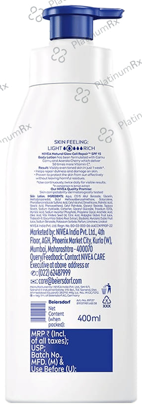 Nivea Natural Glow Cell Repair Body Lotion for Deep Moisture Care - SPF 15 For All Skin Type