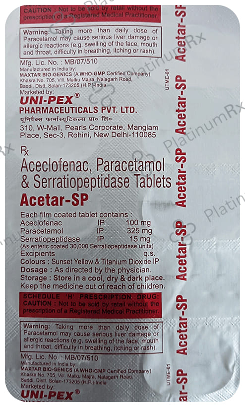 Acetar SP 100/325/10mg Tablet 10s